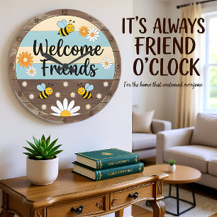 Rustic Bee Welcome Friends Large Clock