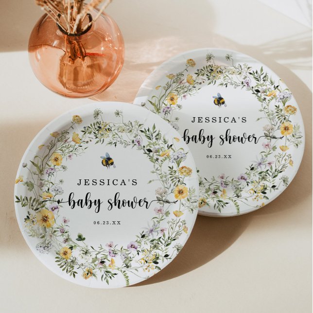Rustic Bee Wildflower Baby Shower Paper Plate (Creator Uploaded)