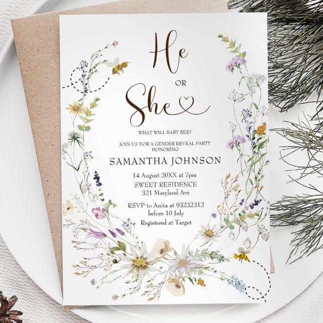 Rustic Bee Wildflower gender reveal invitation (Creator Uploaded)