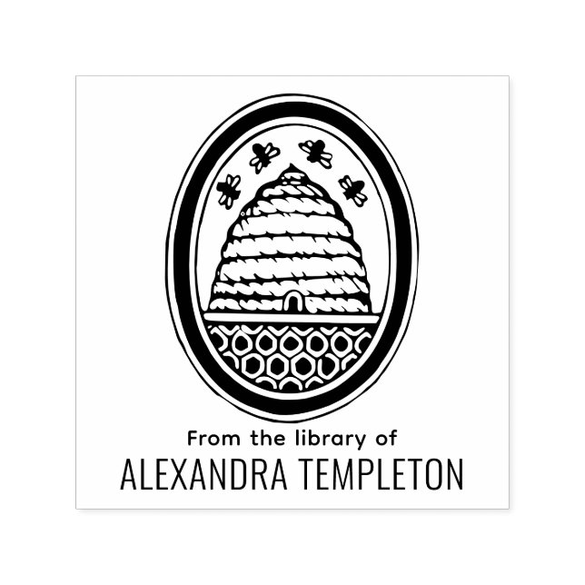 Rustic Beehive, Flying Bees #3 Library Book Name Self-inking Stamp (Design)