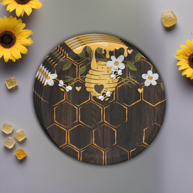 Rustic Beehive Honeybees Baby Shower Paper Plate (Creator Uploaded)