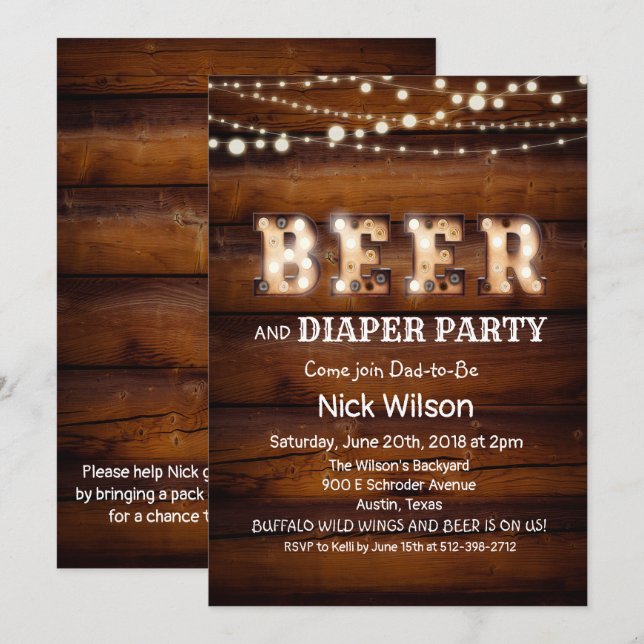 Rustic Beer and Diaper Party Invitation (Front/Back)