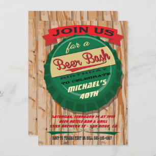 Rustic Beer Cap birthday milestone invitation