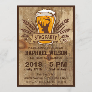Rustic Beer & Stag Bachelor Party Card