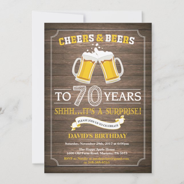 Rustic Beer Surprise 70th Birthday Invitation (Front)