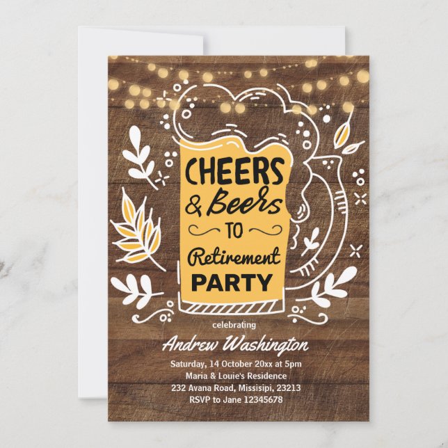 Rustic Beers and Cheers to Retirement Party Invitation (Front)