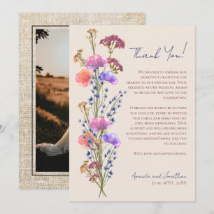 Rustic Beige Acrylic Floral Photo Thank You  Card