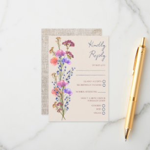 Rustic Beige Acrylic Floral RSVP Wedding Enclosure Card