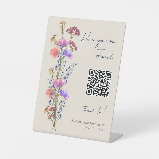 Rustic Beige Acrylic Floral Wedding Honeymoon Pedestal Sign (Front)