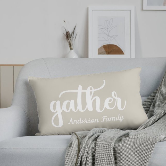 Rustic Beige Autumn Gathering Family Name Lumbar Cushion (Creator Uploaded)