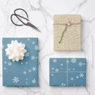 Rustic Beige Blue Snowflakes Christmas Holidays Wrapping Paper Sheet