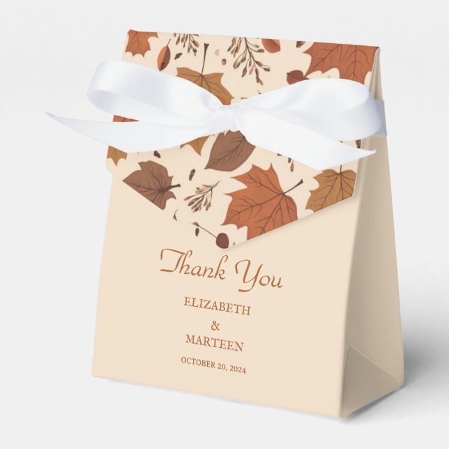 Rustic Beige Brown Maple Leaves Autumn Wedding Favour Box (Front Side)