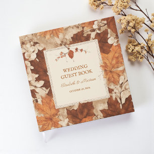 Rustic Beige Brown Maple Leaves Autumn Wedding Guest Book