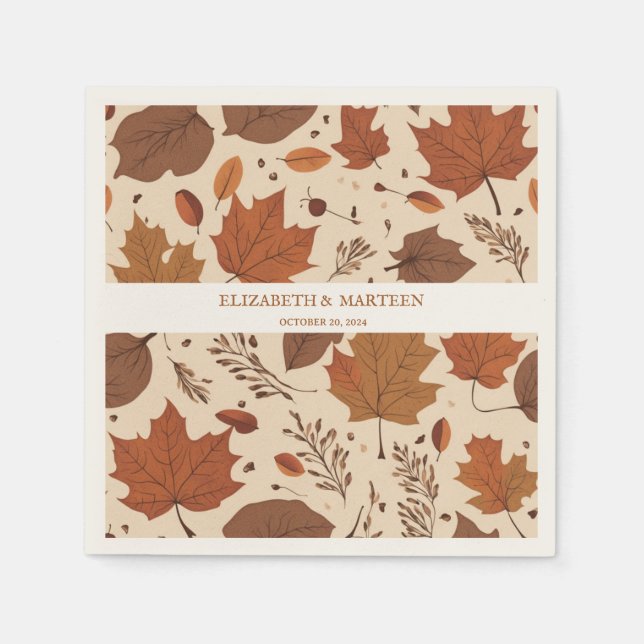 Rustic Beige Brown Maple Leaves Autumn Wedding  Napkin (Front)