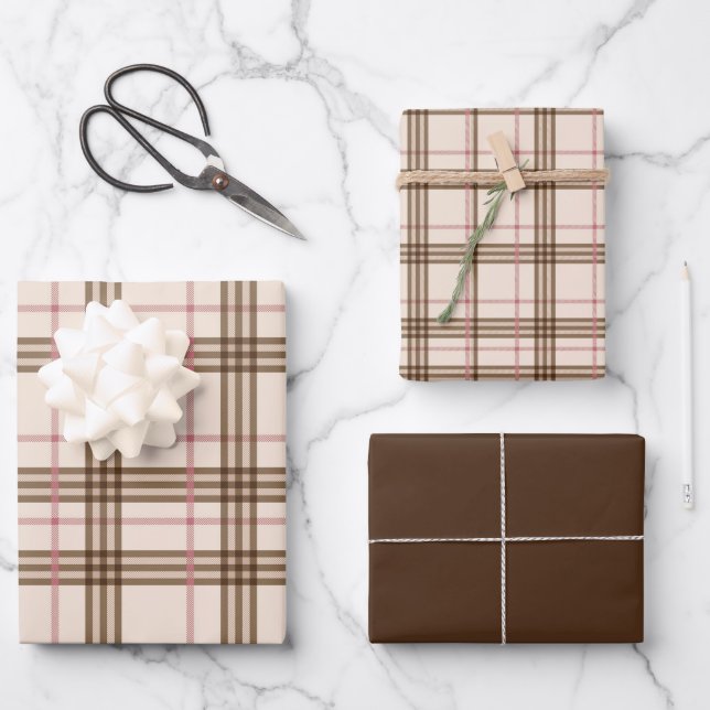 Rustic Beige Brown Tartan Plaid Wrapping Paper (Front)