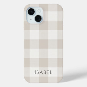 Rustic Beige Buffalo Check Monogram iPhone 15 Case