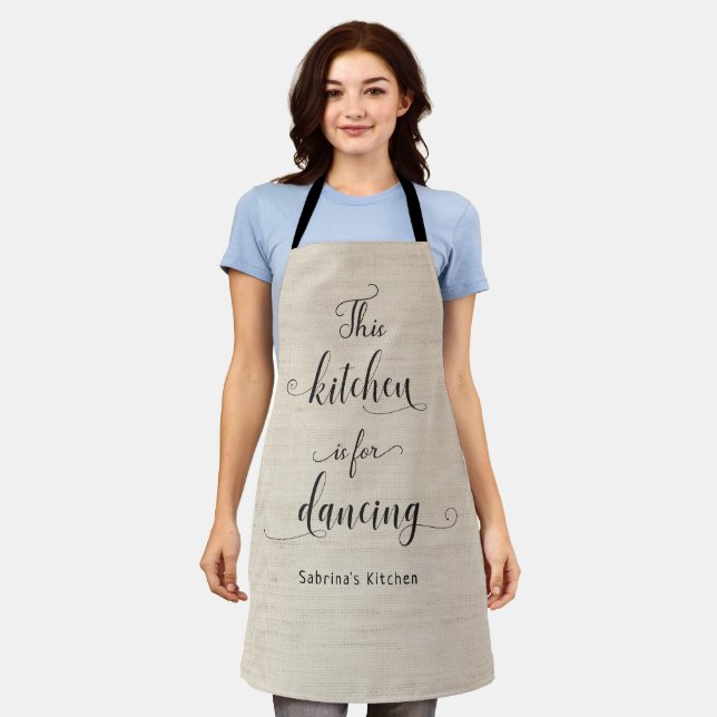 Rustic Beige Burlap Funny Kitchen Quote Text Apron (Worn)