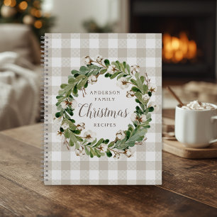 Rustic Beige Cotton Wreath Christmas Family Recipe Notebook