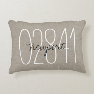 Rustic Beige Custom Town and Zip Code Decorative Cushion