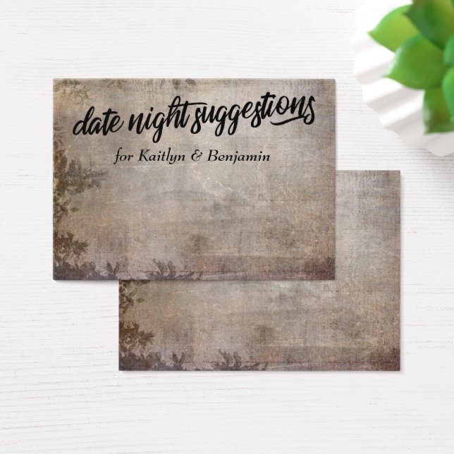 Rustic Beige Date Night Suggestions Newlywed Cards (Desk)