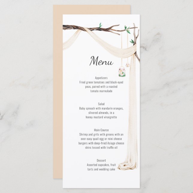 Rustic Beige Drape Tree Branch Wedding Menu (Front/Back)