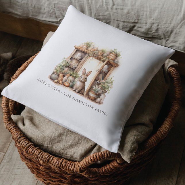Rustic Beige Easter Rabbit Personalised Cushion (Creator Uploaded)