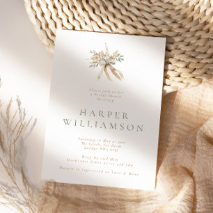 Rustic Beige Floral Bouquet & Bow Bridal Shower Invitation