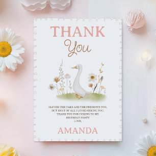 Rustic Beige Floral One Silly Goose 1st Birthday Thank You Card