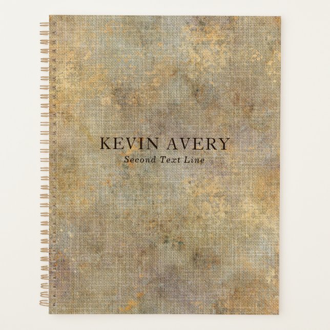 Rustic Beige Gold Linen Texture Planner (Front)