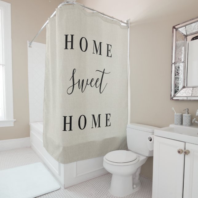 Rustic Beige Home Sweet Home | Farmhouse Bathroom Shower Curtain (In Situ)