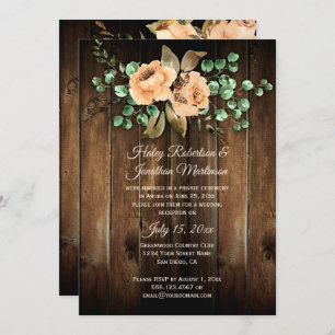 Rustic Beige Latte Roses Barn Wood Reception Only Invitation