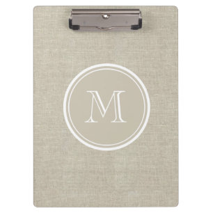 Rustic Beige Linen Background Monogram Clipboard