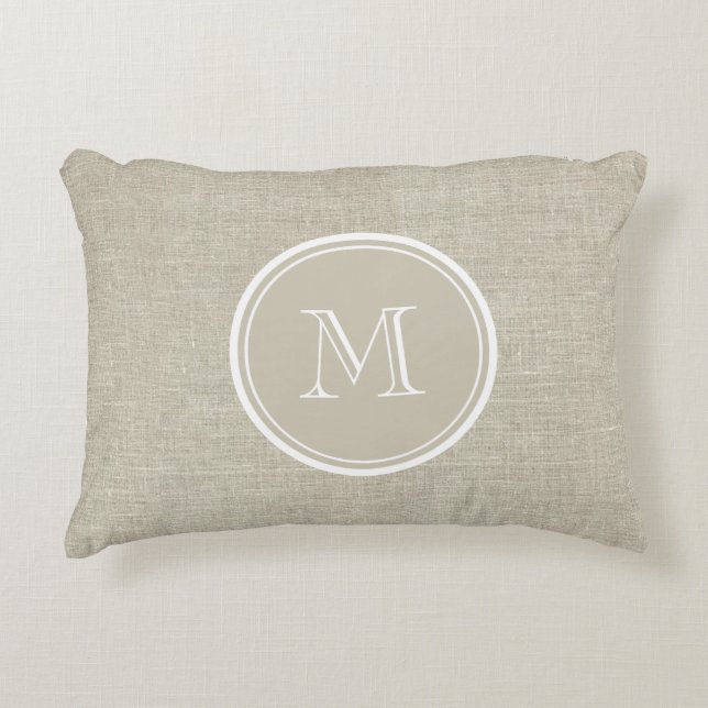 Rustic Beige Linen Background Monogram Decorative Cushion (Front)