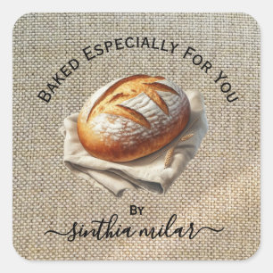 Rustic beige linen Sourdough bread Square Sticker