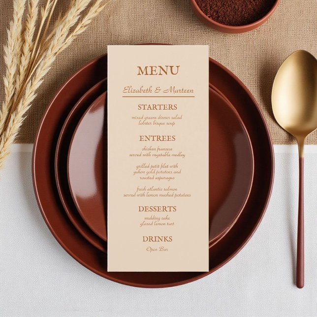 Rustic Beige Terra Cotta Autumn Wedding Menu (Creator Uploaded)