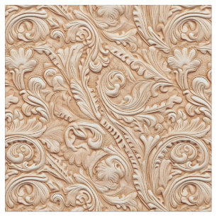 Rustic beige tooled leather fabric