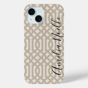 Rustic Beige Trellis Monogram iPhone 15 Case