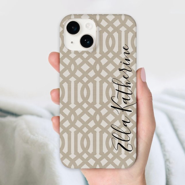 Rustic Beige Trellis Monogram Case-Mate iPhone Case (Creator Uploaded)