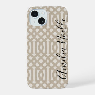 Rustic Beige Trellis Monogram iPhone 15 Case