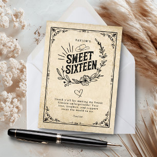 Rustic Beige Western Sweet Sixteen Thank You