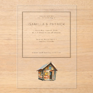 Rustic Beige Wooden Cabin Acrylic Invitations