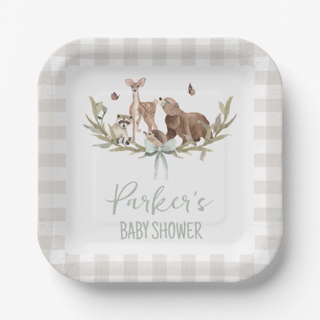 Rustic Beige Woodland Baby Shower Paper Plate (Front)