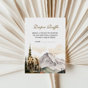 Rustic Beige Woodland Bear Mountain Diaper Raffle Enclosure Card