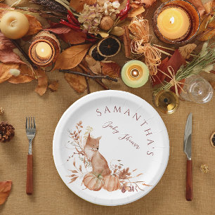 Rustic Beige Woodland Fox Pumpkin Party Paper Plate