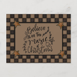 Rustic Believe in the Magic of Christmas Script Holiday Postcard