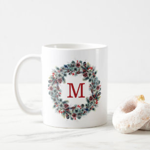 Rustic Berries and Pine Holiday Monogram Coffee Mug