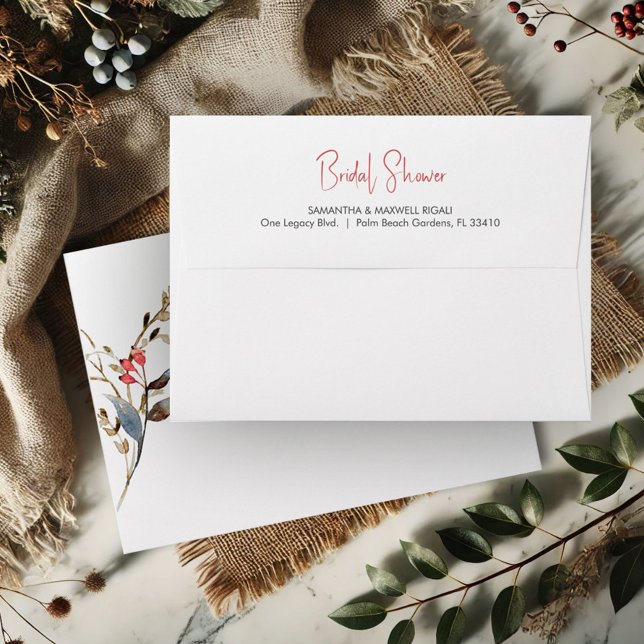 Rustic Berries & Botanicals Return Address Wedding Envelope (Rustic bridal shower envelopes watercolor berries and botanicals)