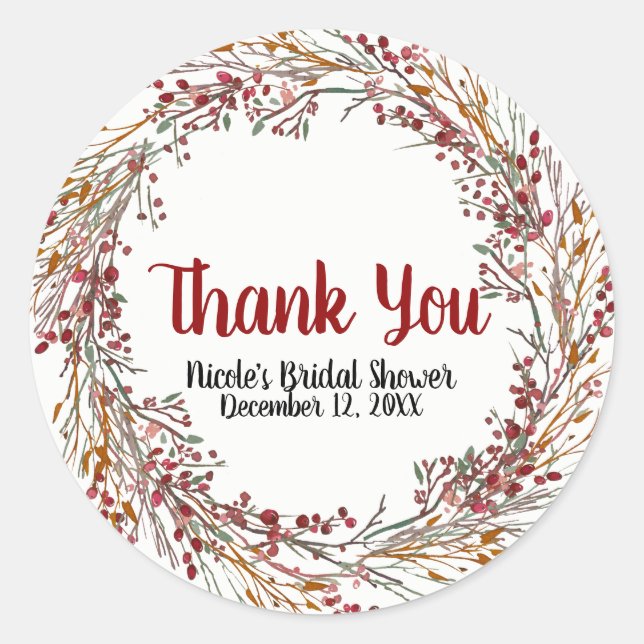Rustic Berries Leaves Holiday Wreath Winter Favour Classic Round Sticker (Front)