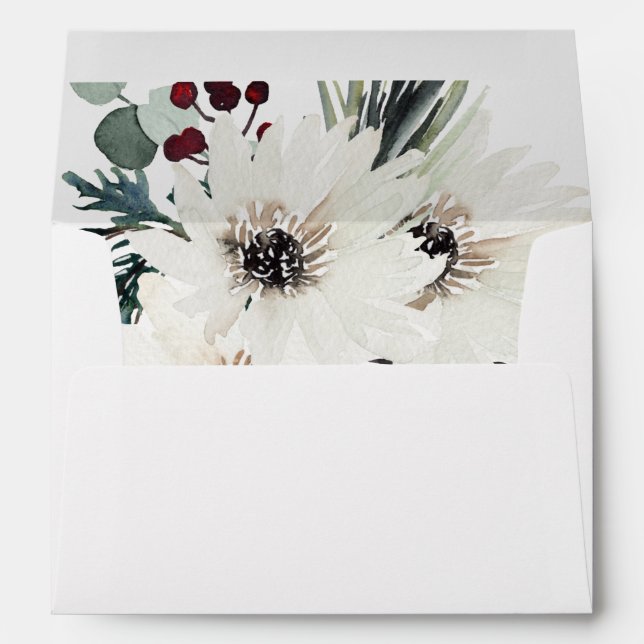 Rustic Berries Winter Floral Wedding Envelope (Back (Bottom))