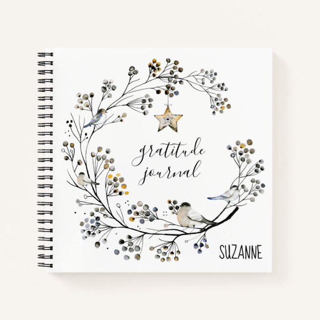 Rustic Berry Wreath Chickadees Gratitude Journal (Front)